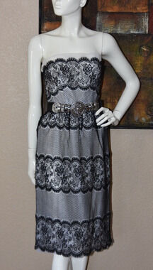 Jill Richards for I.Magnin Designer Chiffon Black Lace Strapless Dress Size 6